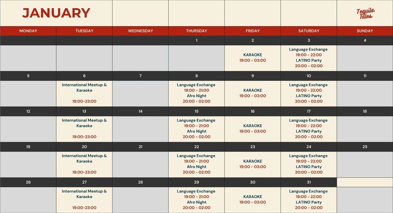 Event calendar for January