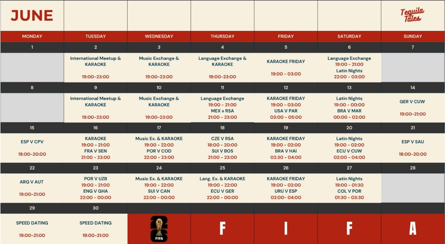 Event calendar for June
